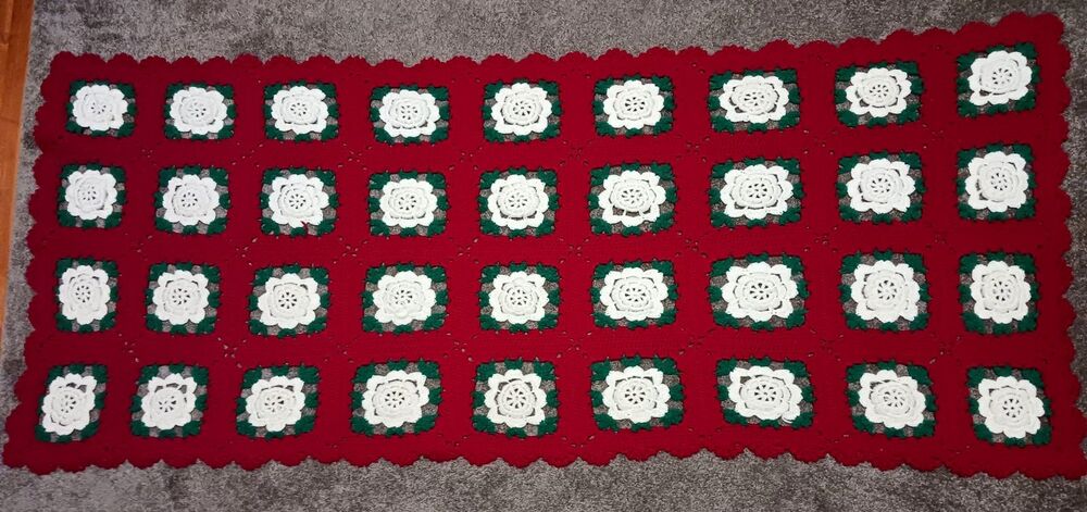 VTG Hand Made Crochet 3D Flower Afghan Throw Blanket 34"X78" Granny Square Roses - Picture 3 of 5